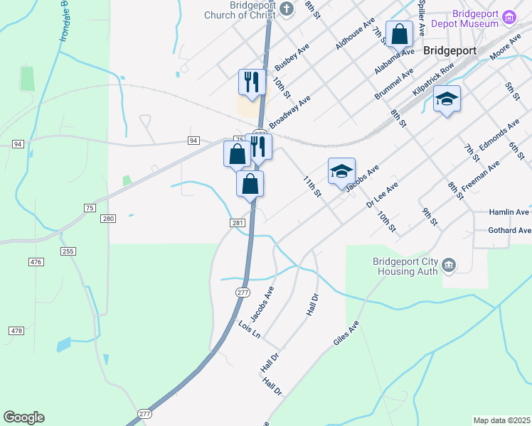 map of restaurants, bars, coffee shops, grocery stores, and more near 1124 Glover Avenue in Bridgeport