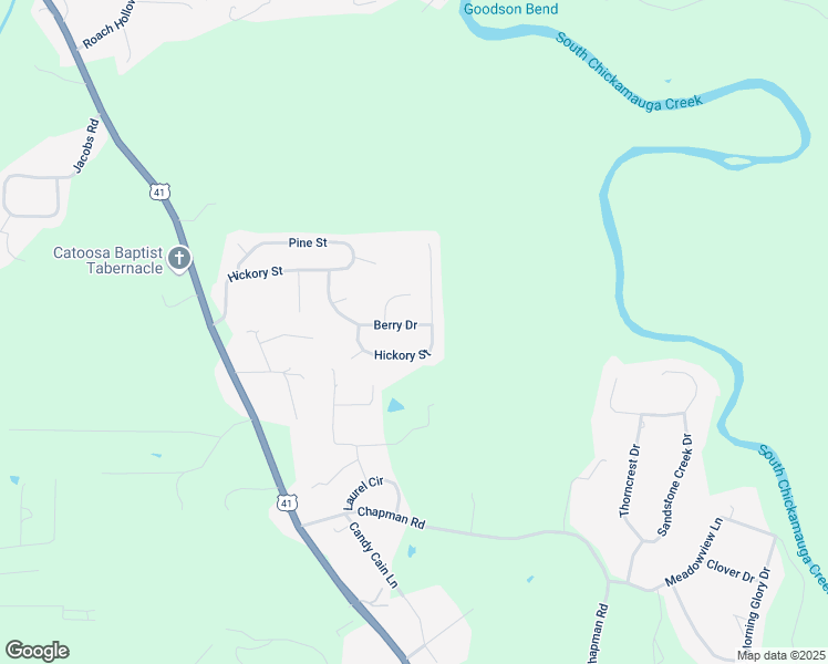 map of restaurants, bars, coffee shops, grocery stores, and more near 130 Berry Drive in Ringgold