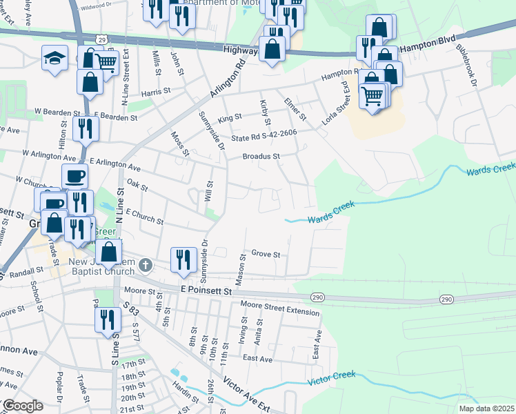map of restaurants, bars, coffee shops, grocery stores, and more near 3 Victor Court in Greer
