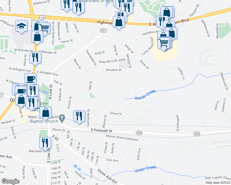 map of restaurants, bars, coffee shops, grocery stores, and more near 12 Victor Court in Greer