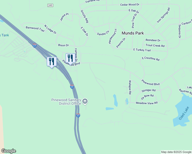 map of restaurants, bars, coffee shops, grocery stores, and more near 17745 Supai Road in Munds Park