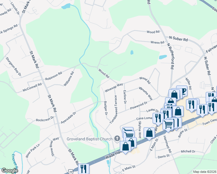 map of restaurants, bars, coffee shops, grocery stores, and more near 5 Winesap Way in Taylors