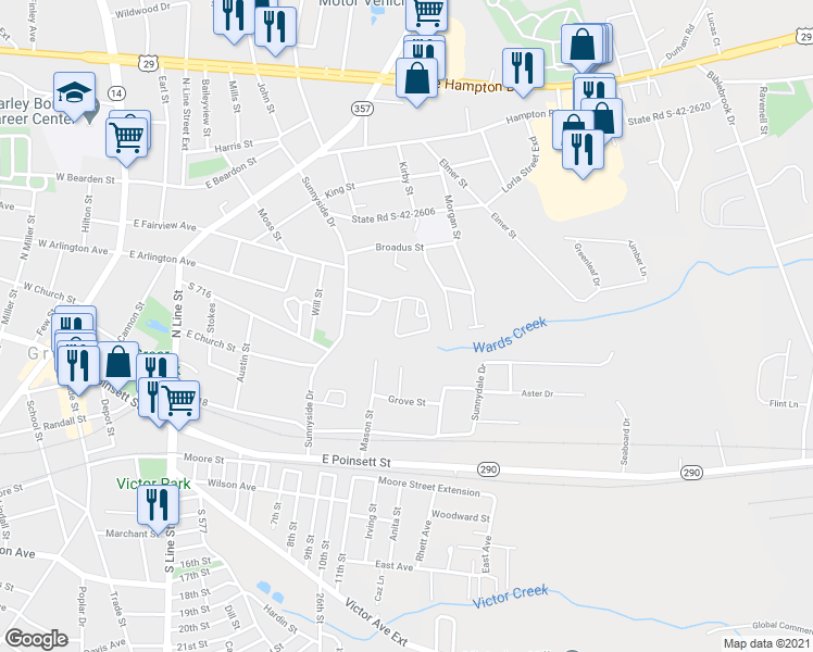 map of restaurants, bars, coffee shops, grocery stores, and more near 12 Victor Court in Greer