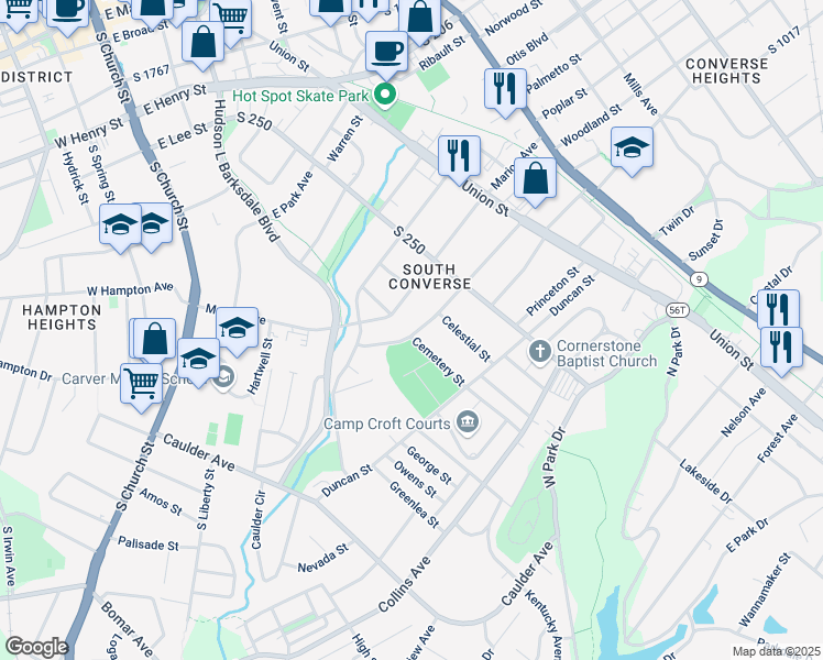 map of restaurants, bars, coffee shops, grocery stores, and more near 528 Winsmith Avenue in Spartanburg