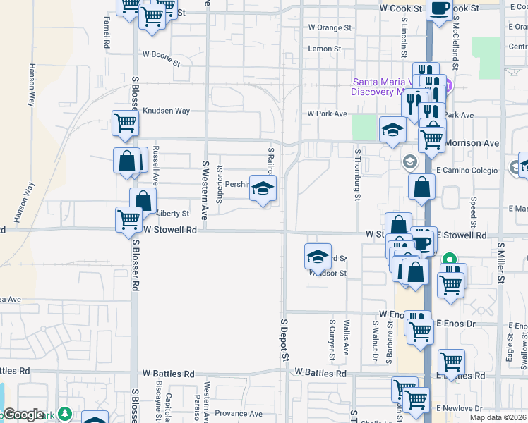 map of restaurants, bars, coffee shops, grocery stores, and more near 804 Liberty Street in Santa Maria