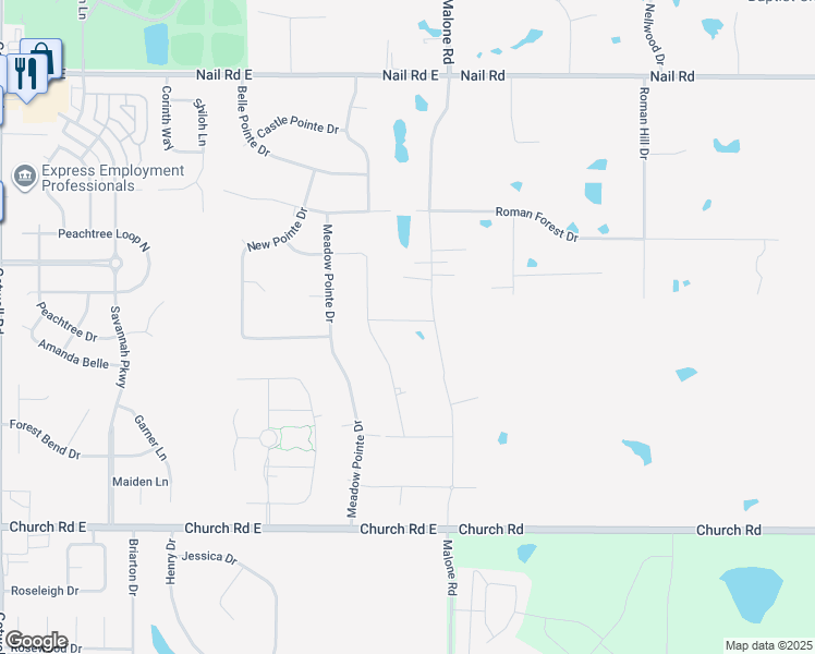 map of restaurants, bars, coffee shops, grocery stores, and more near 5406 East Pointe Drive in Southaven