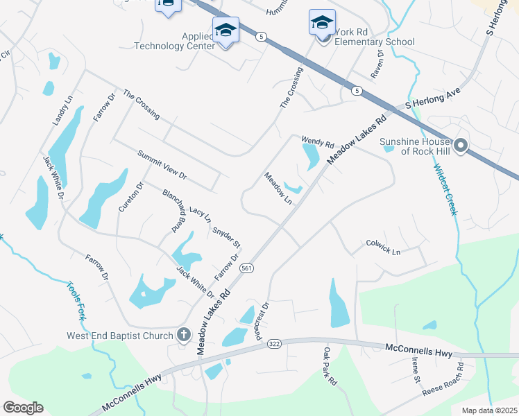map of restaurants, bars, coffee shops, grocery stores, and more near 1263 Wendy Road in Rock Hill