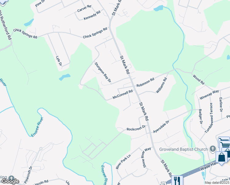 map of restaurants, bars, coffee shops, grocery stores, and more near 18 McConnell Road in Taylors