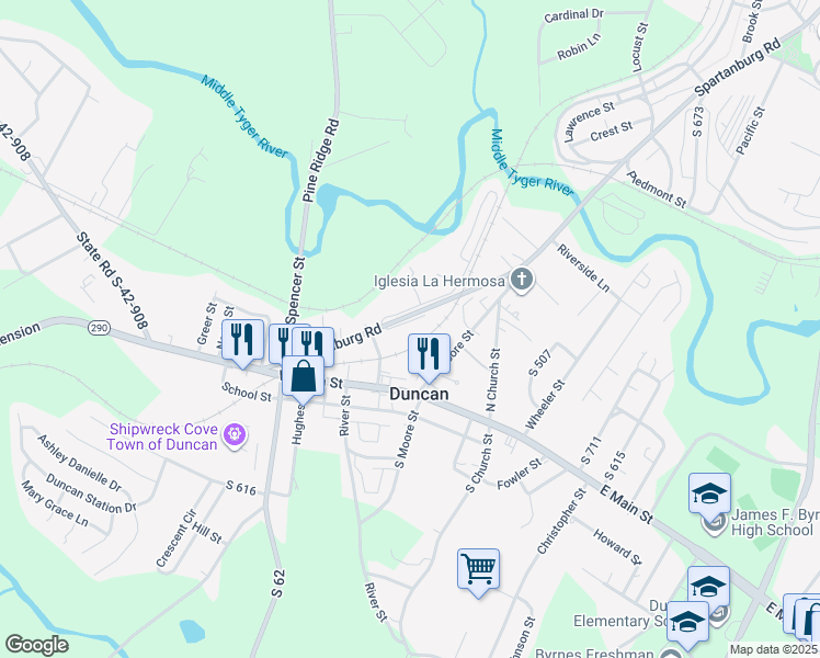 map of restaurants, bars, coffee shops, grocery stores, and more near 132 Allison Dr in Duncan