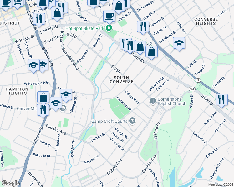map of restaurants, bars, coffee shops, grocery stores, and more near 528 Winsmith Avenue in Spartanburg