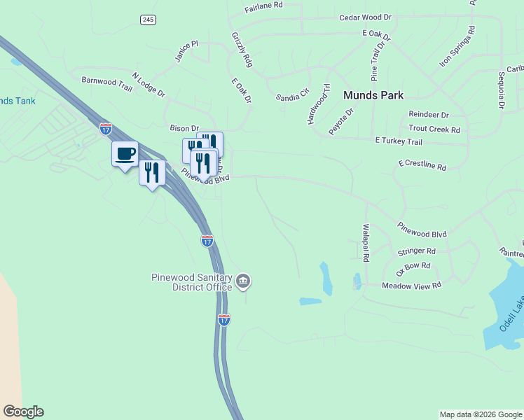 map of restaurants, bars, coffee shops, grocery stores, and more near 17745 Supai Road in Munds Park