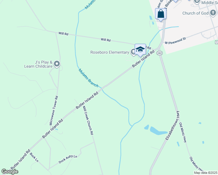 map of restaurants, bars, coffee shops, grocery stores, and more near 533 Butler Island Road in Roseboro