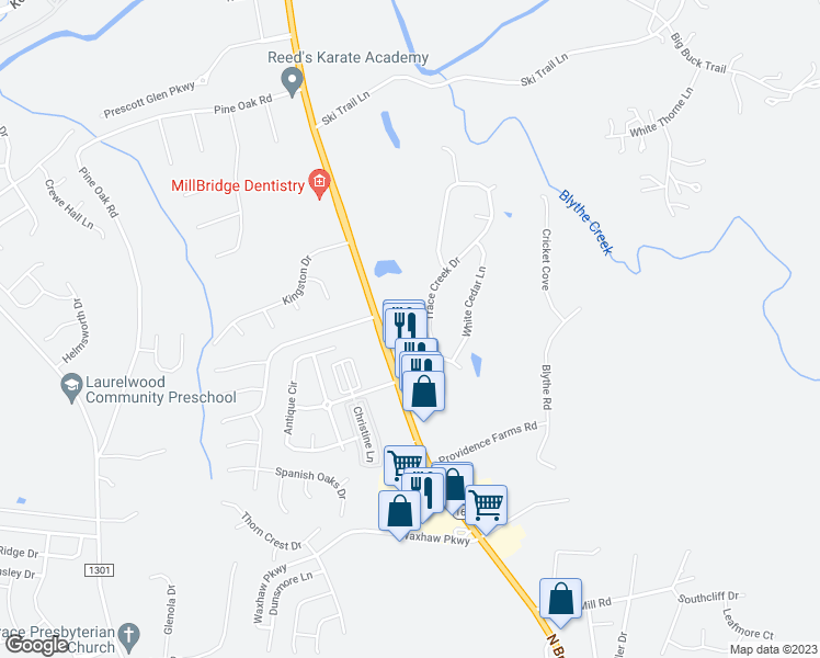 map of restaurants, bars, coffee shops, grocery stores, and more near 2000 Choke Berry Way in Marvin