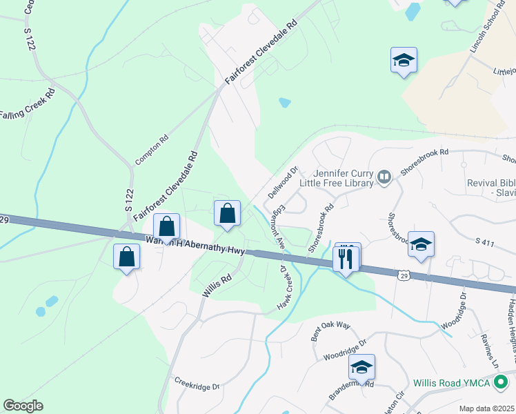 map of restaurants, bars, coffee shops, grocery stores, and more near 252 Dellwood Drive in Spartanburg