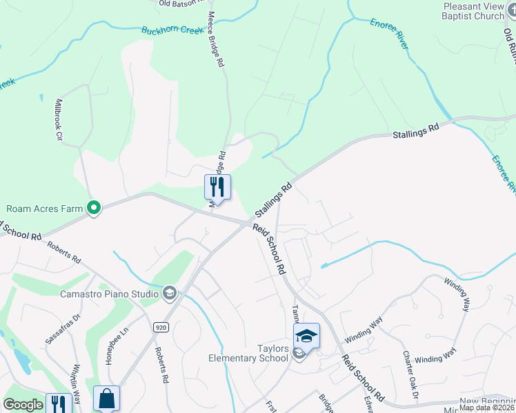 map of restaurants, bars, coffee shops, grocery stores, and more near 89 Stallings Road in Taylors