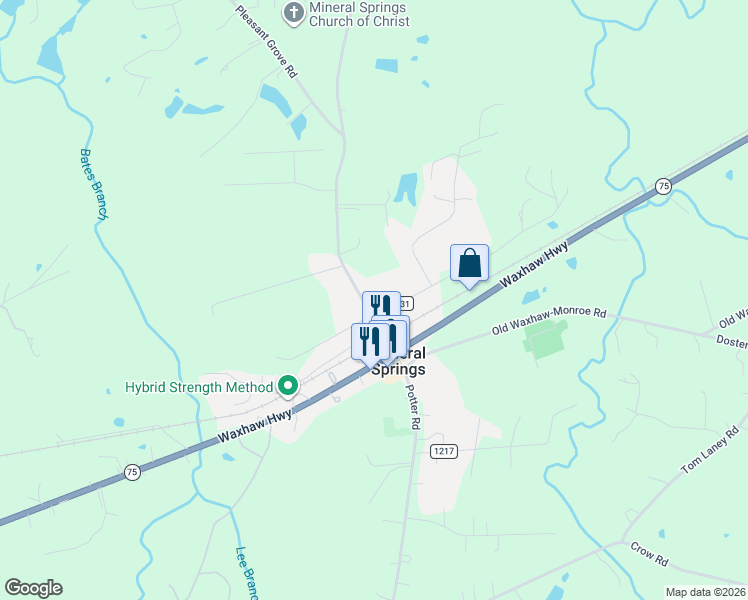 map of restaurants, bars, coffee shops, grocery stores, and more near 3124 Potter Road in Waxhaw