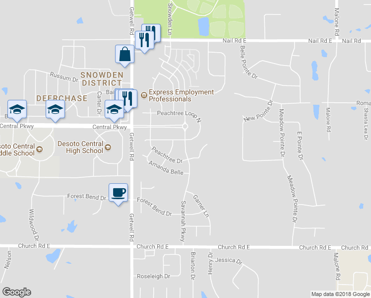 map of restaurants, bars, coffee shops, grocery stores, and more near 5466 Savannah Parkway in Southaven