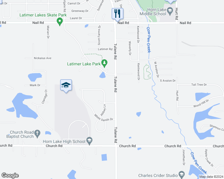 map of restaurants, bars, coffee shops, grocery stores, and more near 5459 Tulane Road in Horn Lake