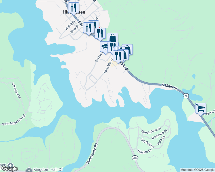 map of restaurants, bars, coffee shops, grocery stores, and more near 420 Admirals Point in Hiawassee
