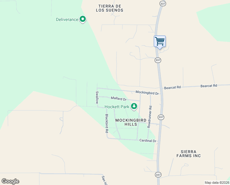 map of restaurants, bars, coffee shops, grocery stores, and more near 38 Mockingbird Drive in Tijeras