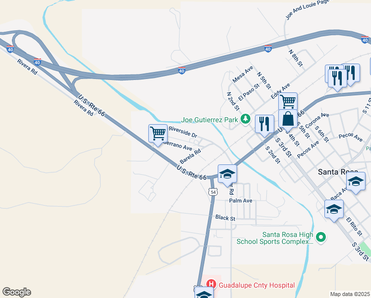 map of restaurants, bars, coffee shops, grocery stores, and more near 340 Riverside Drive in Santa Rosa