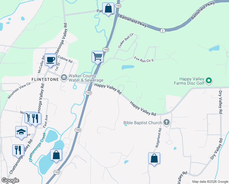 map of restaurants, bars, coffee shops, grocery stores, and more near 4202 Happy Valley Road in Walker County