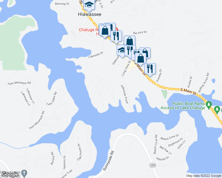 map of restaurants, bars, coffee shops, grocery stores, and more near 554 Sequoia Drive in Hiawassee