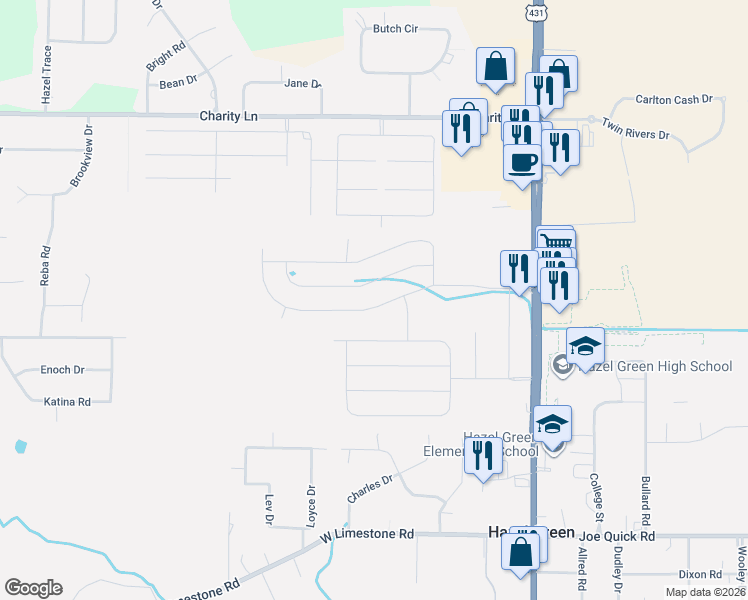 map of restaurants, bars, coffee shops, grocery stores, and more near in Hazel Green
