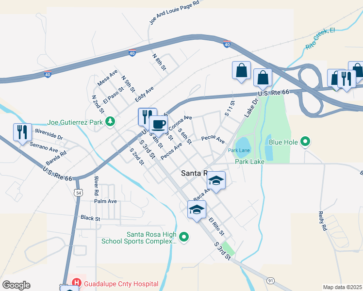 map of restaurants, bars, coffee shops, grocery stores, and more near 603 Pecos Avenue in Santa Rosa