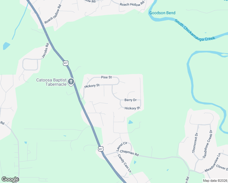 map of restaurants, bars, coffee shops, grocery stores, and more near 17 Berry Circle in Ringgold