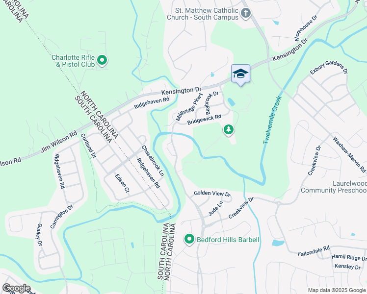 map of restaurants, bars, coffee shops, grocery stores, and more near 1405 Millbridge Parkway in Waxhaw