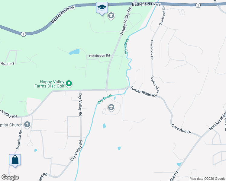 map of restaurants, bars, coffee shops, grocery stores, and more near Turner Ridge Road in Rossville