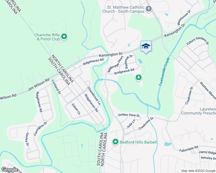 map of restaurants, bars, coffee shops, grocery stores, and more near 1405 Millbridge Parkway in Waxhaw
