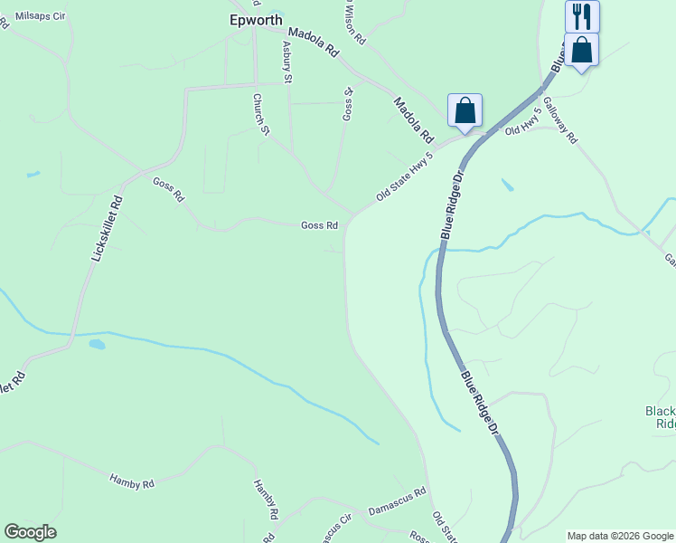 map of restaurants, bars, coffee shops, grocery stores, and more near 808 Old Highway 5 in Epworth