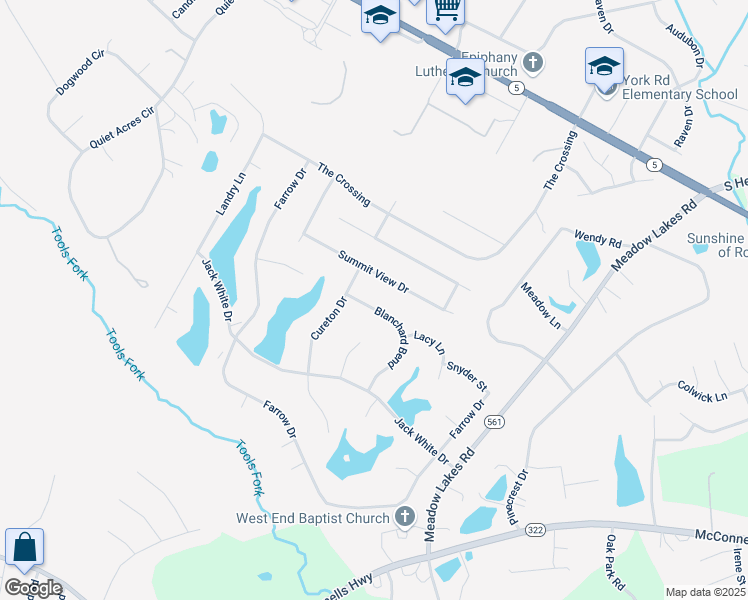 map of restaurants, bars, coffee shops, grocery stores, and more near 1596 Blanchard Bend in Rock Hill