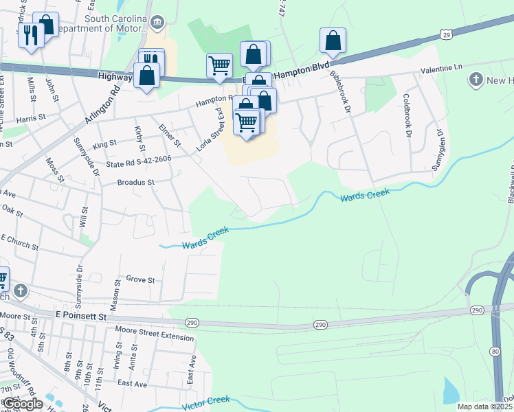 map of restaurants, bars, coffee shops, grocery stores, and more near 103 State Road S-42-7167 in Greer