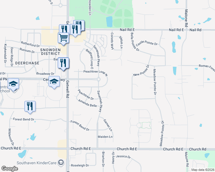 map of restaurants, bars, coffee shops, grocery stores, and more near 5540 Pinetree Loop South in Southaven