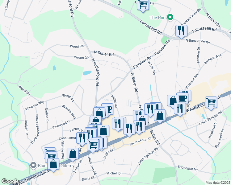 map of restaurants, bars, coffee shops, grocery stores, and more near 504 Fairview Road in Taylors