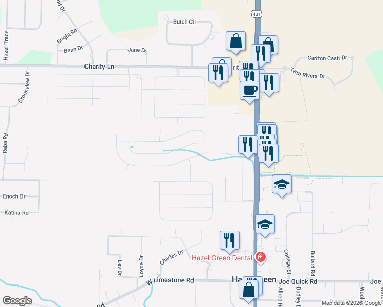 map of restaurants, bars, coffee shops, grocery stores, and more near 131 Keller Drive in Hazel Green