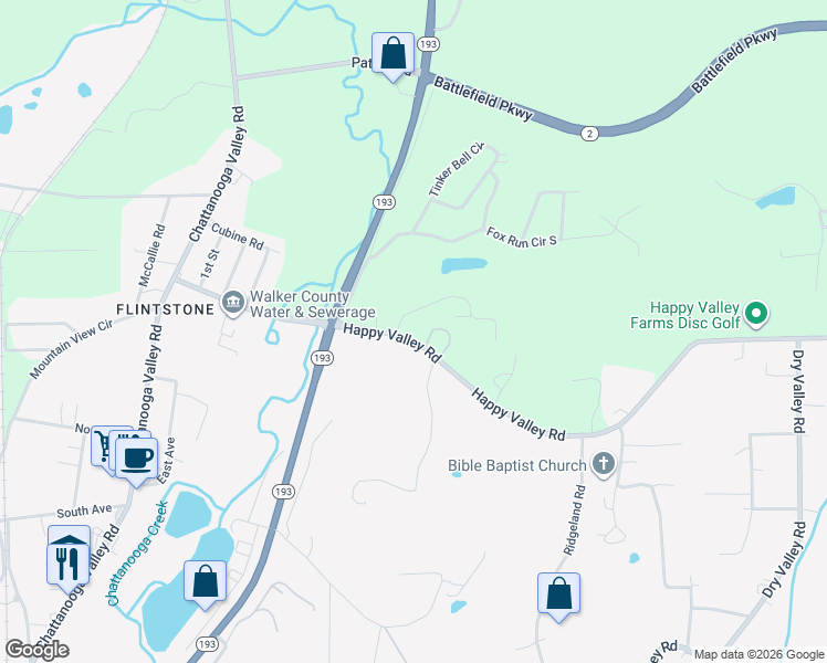 map of restaurants, bars, coffee shops, grocery stores, and more near 4202 Happy Valley Road in Walker County