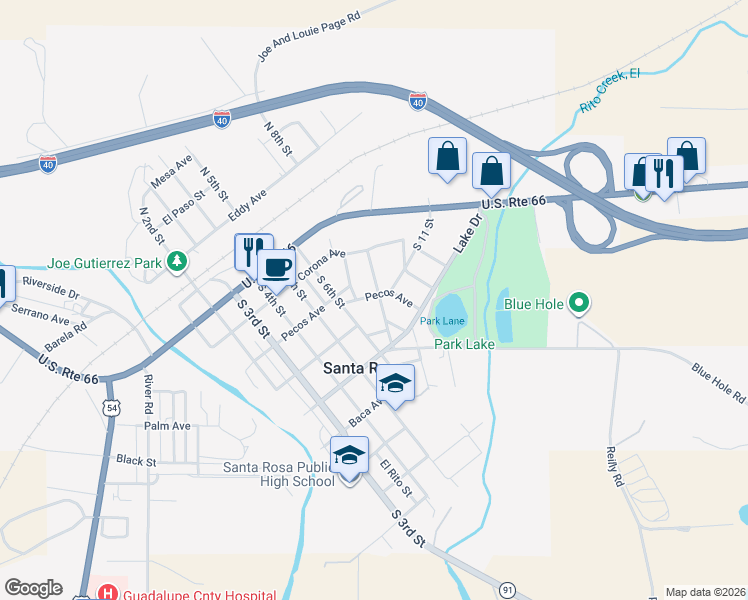 map of restaurants, bars, coffee shops, grocery stores, and more near 301 South 9th Street in Santa Rosa