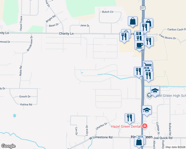 map of restaurants, bars, coffee shops, grocery stores, and more near in Hazel Green