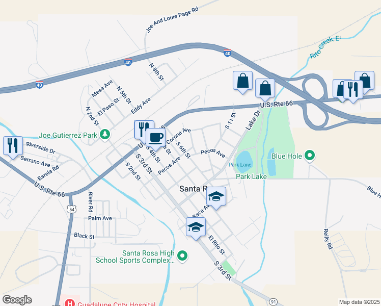 map of restaurants, bars, coffee shops, grocery stores, and more near 603 Pecos Avenue in Santa Rosa