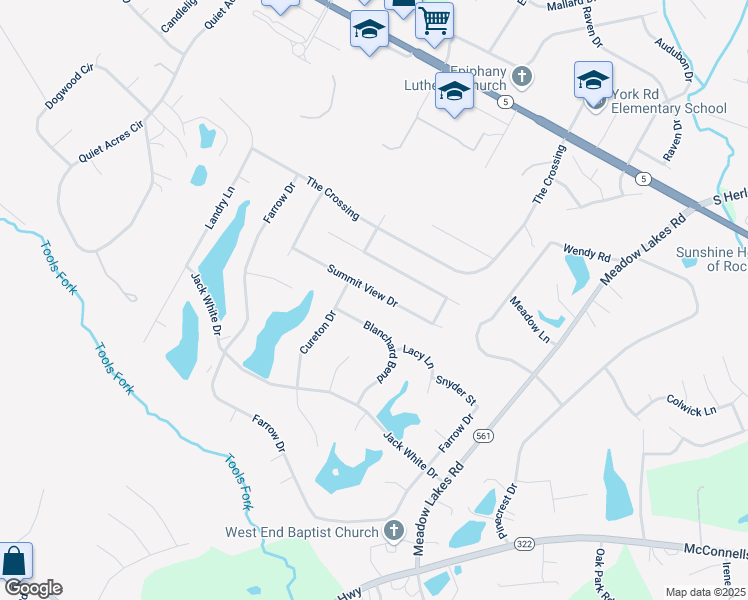 map of restaurants, bars, coffee shops, grocery stores, and more near 1521 Summit View Drive in Rock Hill