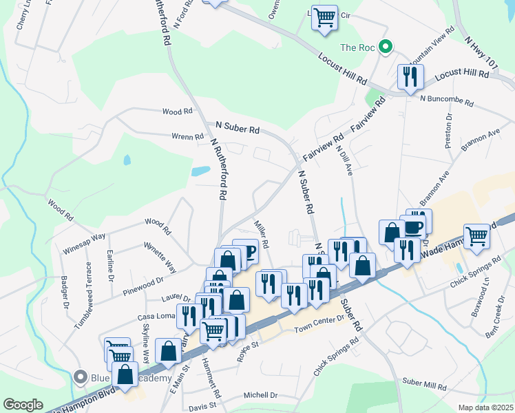 map of restaurants, bars, coffee shops, grocery stores, and more near 504 Fairview Road in Taylors