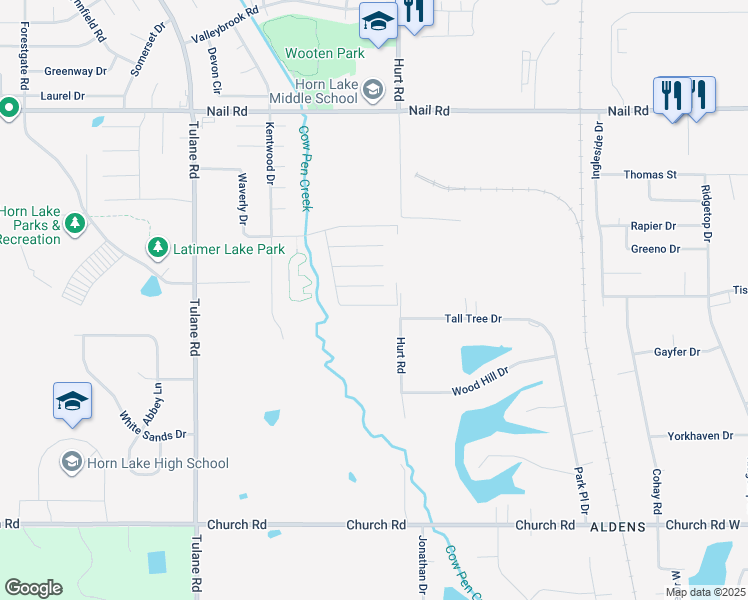 map of restaurants, bars, coffee shops, grocery stores, and more near 2560 South Avalon Drive in Horn Lake