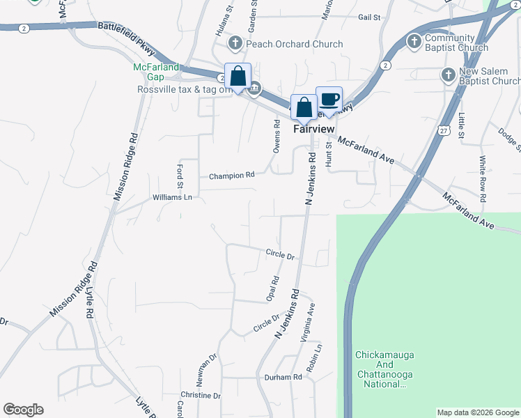 map of restaurants, bars, coffee shops, grocery stores, and more near 16 Ivy Street in Rossville