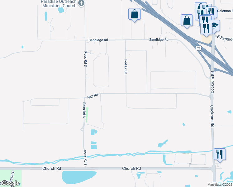 map of restaurants, bars, coffee shops, grocery stores, and more near Nail Road in Olive Branch