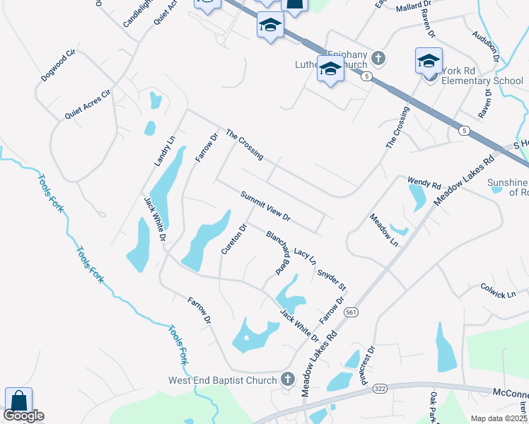 map of restaurants, bars, coffee shops, grocery stores, and more near 1596 Blanchard Bend in Rock Hill