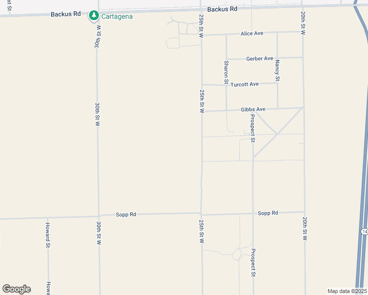 map of restaurants, bars, coffee shops, grocery stores, and more near 25th Street West in Mojave